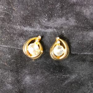 Vintage Gold-tone Earrings with Crystal Accents